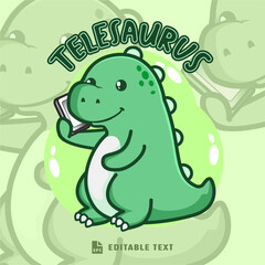 Cute Dinosaur Calling Logo Mascot
