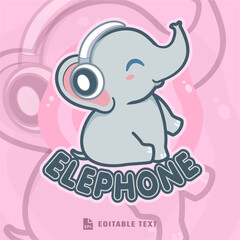 Cute Elephant Headphone Logo Cartoon