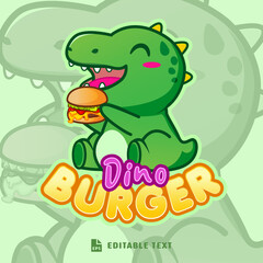 Cute Dinosaur Burger Logo Mascot