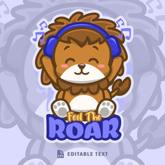 Cute Lion Singing Logo Mascot