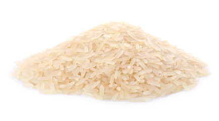 Pile of raw rice isolated on white