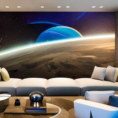 Fototapeta na wymiar A futuristic, space station-themed living room with illuminated walls and gravity-defying furniture5, Generative AI