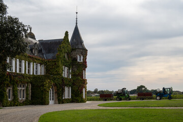 Views of wine domain or chateau in Haut-Medoc red wine making region, Margaux village, Bordeaux,...