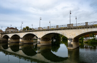 View on old streets and houses in Cognac white wine region, Charente, walking in town Cognac with strong spirits distillation industry, France