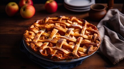 Delicious and tasty apple pie on the table AI Generative - obrazy, fototapety, plakaty