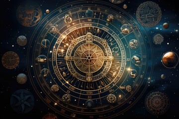 Abstract astrological background with zodiac signs Astrology horoscope background