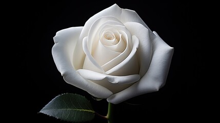 Portrait beautiful white rose flower isolated on black background AI Generative