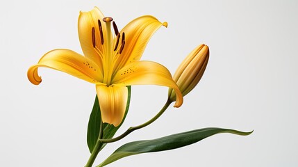 Portrait beautiful yellow lily flower isolated on white background AI Generative