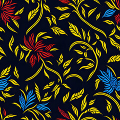 Cute Floral and leaf pattern in the small flower. "Ditsy print". Motifs scattered random. Seamless repeat pattern design. Elegant template for fashion prints. Printing in dark background