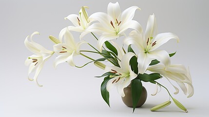 Fototapeta na wymiar Portrait beautiful white lilies flower isolated on white background AI Generative