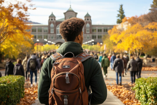 Black college student going back to school with crowd of students
