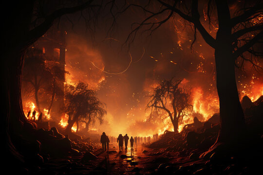 People running to escape a wildfire