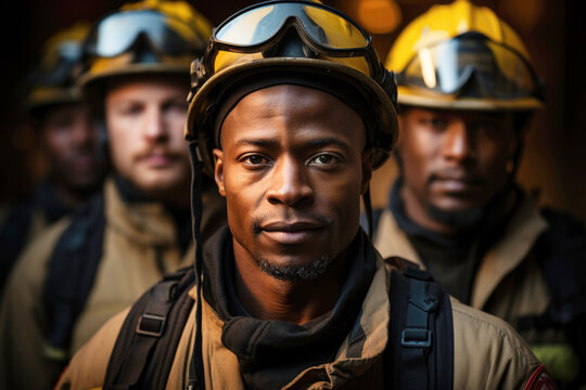 Group portrait of black firefighters in uniforms