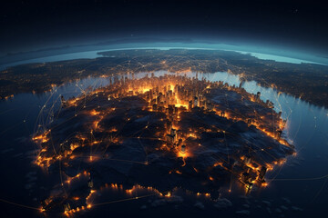 Light night map global world earth globe planet space atmosphere science city continent - obrazy, fototapety, plakaty