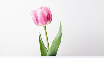 Portrait beautiful pink tulip flower isolated on white background AI Generative