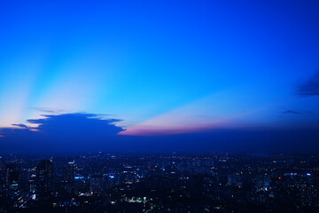Naklejka na ściany i meble Aerial View of Hanoi City from Top of Hanoi, Rooftop Bar at Night in Vietnam - ベトナム ハノイ 夜景