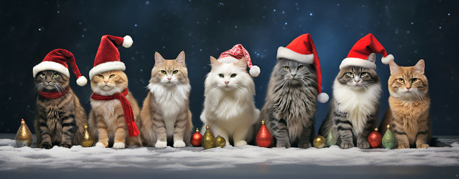 CHRISTMAS CARD. VINTAGE POSTCARD, POSTER WITH CATS, HORIZONTAL IMAGE. image created by legal AI