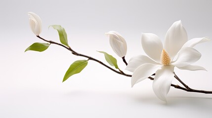 Portrait beautiful white magnolia flower isolated on white background AI Generative - obrazy, fototapety, plakaty