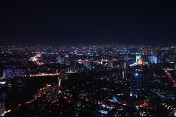 Aerial View of Hanoi City from Top of Hanoi, Rooftop Bar at Night in Vietnam - ベトナム ハノイ 夜景