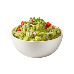 bowl of guacamole isolated on white background, ai generated