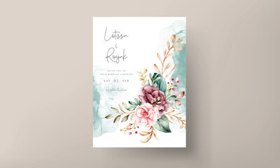 Handdrawn watercolor floral wedding invitation card