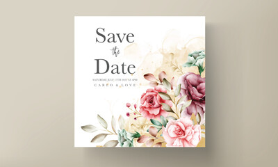 Handdrawn watercolor floral wedding invitation card