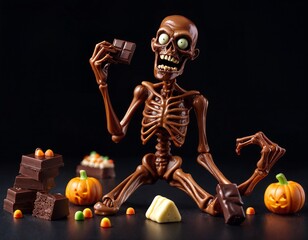 halloween skeleton with pumpkin