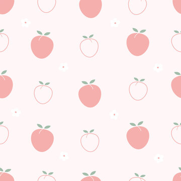 Orange peach outline on white background seamless pattern fruit background. Cartoon style hand drawn design for baby clothes pattern, blanket. or print wallpaper vector illustration