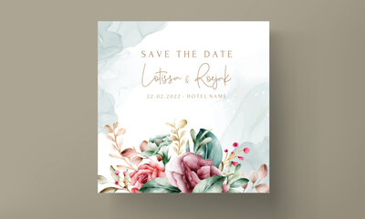 Handdrawn watercolor floral wedding invitation card