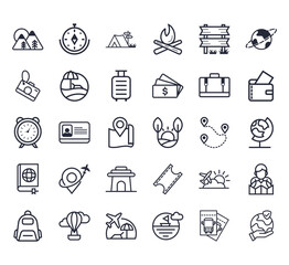 Travel outlined icons. collection of 30 set icon vector