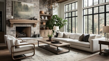 Transitional living room blending traditional and modern elements
