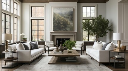 Transitional living room blending traditional and modern elements
