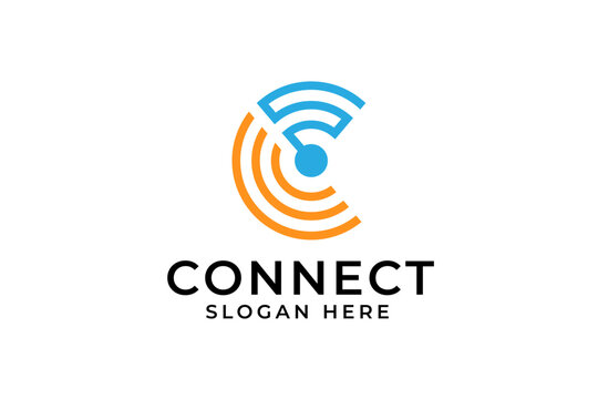 Letter C connect icon logo design template