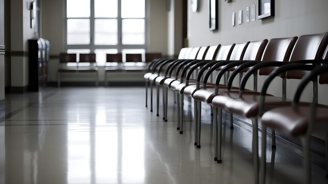 The melancholic ambiance of a dreary waiting room, where time seems to slow down, and solitude prevails.