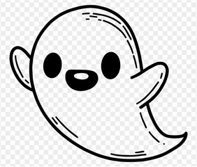 Cute and horrible ghost with  hand drawn  isolated on  transparent PNG background. Element for Halloween silhouettes.Vector illustration.