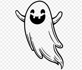 Cute and horrible ghost with  hand drawn  isolated on  transparent PNG background. Element for Halloween silhouettes.Vector illustration.