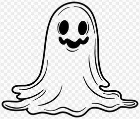 Cute and horrible ghost with  hand drawn  isolated on  transparent PNG background. Element for Halloween silhouettes.Vector illustration.