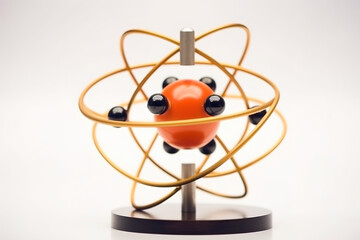 Model of an atom on a white background. Generative AI
