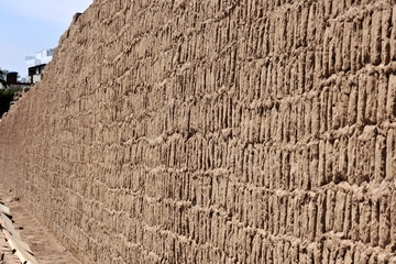 Huaca Pucllana pyramid,with stacked adobe bricks, Miraflores district, Lima, Peru