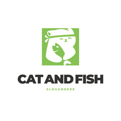 Cat and fish modern logo vector