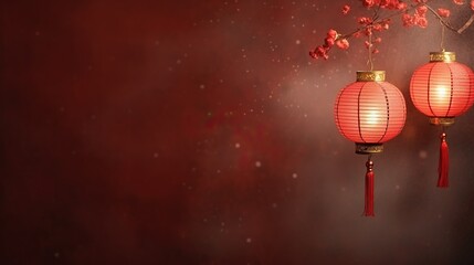 Fototapeta premium Glowing Chinese lantern in Lunar new year and mid-autumn festival concept