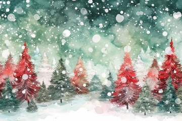 Fototapeta na wymiar Christmas watercolor background created with Generative AI technology