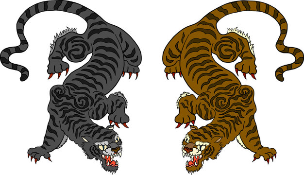Tiger vector illustration isolate on white background.sticker tattoo design.Japanese and Chinese tiger illustration.Hand drawn.Traditional Japanese culture for printing on background.