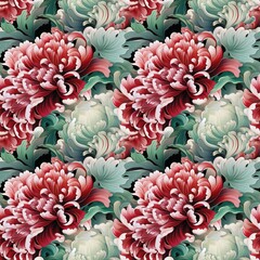 Seamless floral pattern with chrysanthemum flowers.