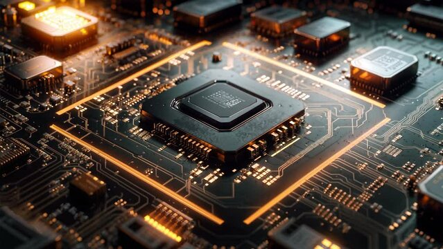 Computer cpu circuit chip technology AI zoom in
