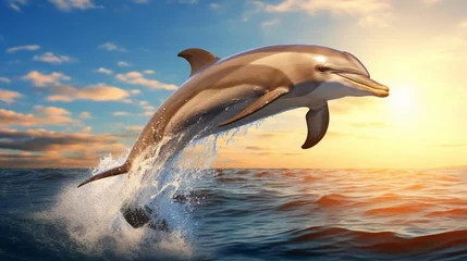 Foto auf Leinwand dolphin jumping in water generated by AI © sdk