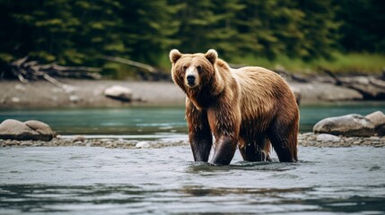 brown bear sitting on the water generated by AI