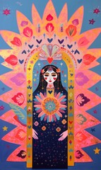 Mother Angel Portrait Painted Artwork, Mother Mary, Spiritual Image, Folk Art, Tribal theme, Boho art, New Age, Guardian Angel, bright colours, protection spell, motherhood art