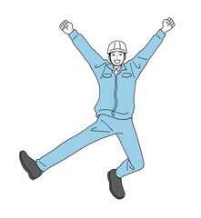 ジャンプする男性作業員