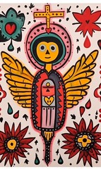 Tribal Art, simple painting, folk art style, modern acrylic paint, childlike art, hand painted colourful, South American, Central American, bold colours, boho, graffiti style art
